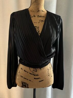 Japna Black Pleated Wrap-Style Blouse